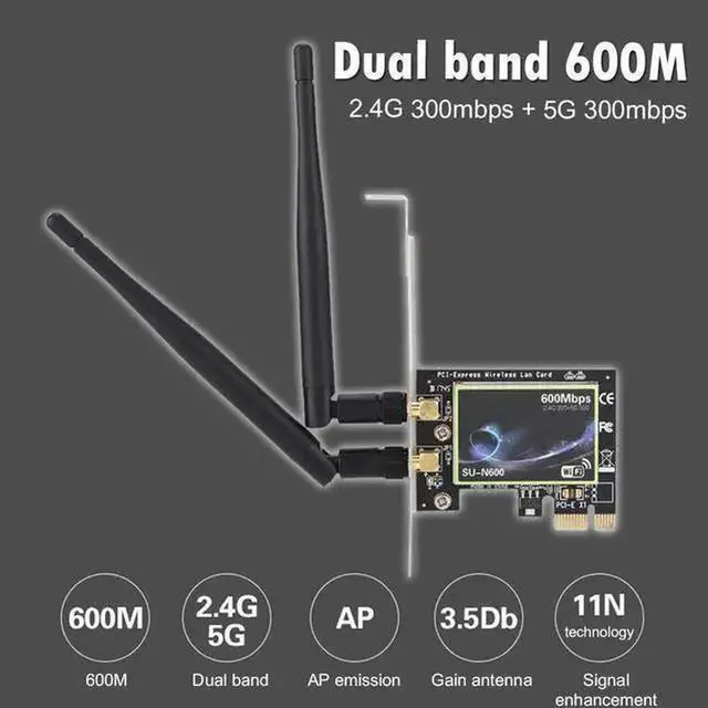 Alt view image 4 of 5 - Wireless Adapter WISDUM PCI Wifi Adapter Dual Band 600Mbps PCI-E Wireless Network Card 2.4G/5GHz PCI Express Ethernet WiFi Adapter