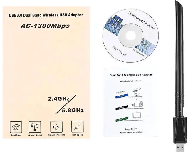 Alt view image 3 of 7 - USB 3.0 WiFi Adapter for PC AC1300Mbps WiFi Card, Dual Band Network Adapter with 2.4GHz/5.8GHz High Gain Antenna, for Laptop Desktop Windows 11/10/8.1/8/7/XP/Vista, Mac OS 10.9-10.15 ,11,12 eokCXOY