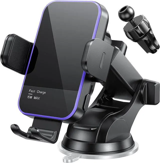 Main image of Wireless Car Charger,7 Colored RGB Backlit Mosurr 15W Auto Clamping Phone Holders for Your car fit for iPhone 16 15 14 Mini Pro Max, Samsung Galaxy S25 Ultra S24 S23+, etc, Fathers Day for Gifts