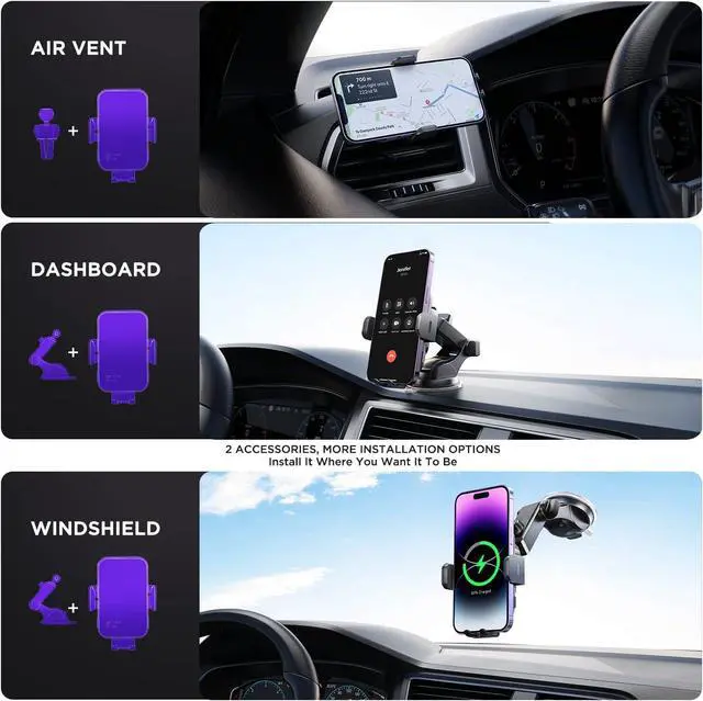 Alt view image 5 of 7 - Wireless Car Charger,7 Colored RGB Backlit Mosurr 15W Auto Clamping Phone Holders for Your car fit for iPhone 16 15 14 Mini Pro Max, Samsung Galaxy S25 Ultra S24 S23+, etc, Fathers Day for Gifts