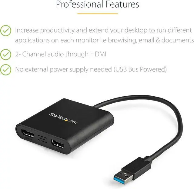 Alt view image 5 of 6 - USB-A 3.0 to Dual HDMI Adapter, 4K 30Hz + 1080p 60Hz, Windows only | USB 5Gbps to 2x HDMI external graphics, 1x 4K 30Hz + 1x 1080p 60Hz, Extend or mirror