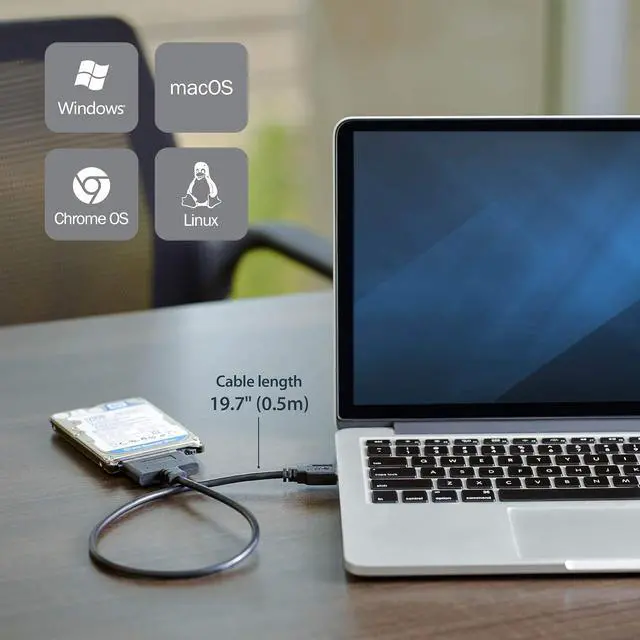 Alt view image 2 of 6 - SATA to USB Adapter, USB 5Gbps, 2.5in SATA III (USB3S2SAT3CB) | Hard drive reader cable for SSD or HDD, USB-A, UASP up to 70% faster, USB Powered, Not for 3.5in drives, Laptops
