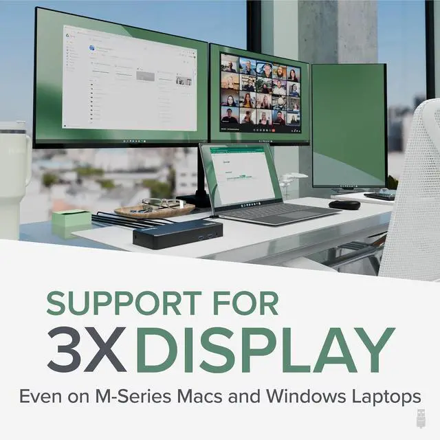 Alt view image 3 of 7 - Plugable USB C Triple Display Docking Station | 100W PD, 3x HDMI (1x 4K 30Hz, 2x 1080p 60Hz), 6x USB 5Gbps Ports | Windows, macOS, ChromeOS Compatible - Enhance Productivity with Multi-Monitor Support