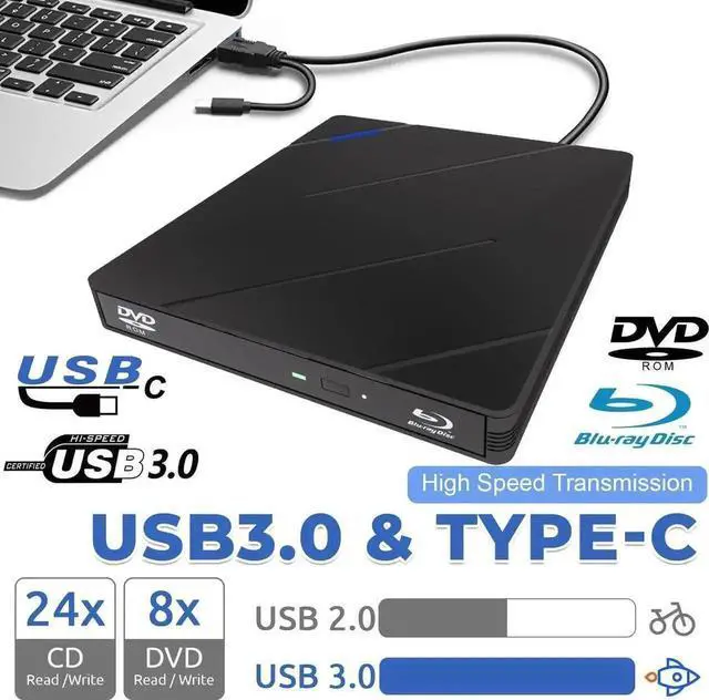 Alt view image 2 of 7 - External Blu Ray Drive, 7 in 1 External Blu-ray Drive USB 3.0 Type C Portable Blu Ray Player, 3D Blu Ray Burner CD DVD Burner, Optical Bluray Drive for Windows XP/7/8/10/11, Mac OS Computers