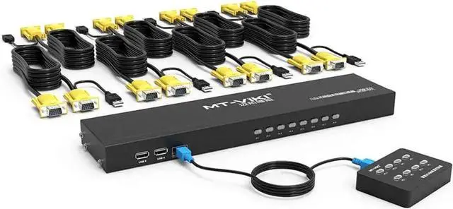 Main image of KVM Switch 8 Port KVM Switch VGA USB+8 Cables 2 in1 & Wired Extended Selector, MT-VIKI 8x1 Rackmount KVM VGA Switch