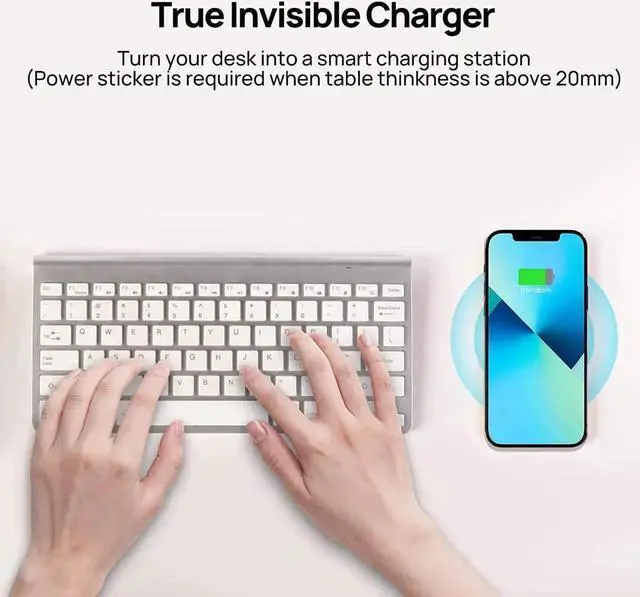 Alt view image 4 of 7 - Invisible Wireless Charger 30mm Under Desk Charger Mat Furniture Table Nightstand Desktop Charging Station for iPhone16/15/14/13/12/11//LG/Google Pixel Desk Essentials(with QC Adapter)