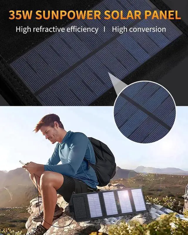 Alt view image 5 of 7 - 35W Portable Solar Panel Foldable Solar Charger with 5V/3A USB Suitable for Mobile Phones Tablets and Power Banks Suitable for RVs Backpacks and Hiking Trips