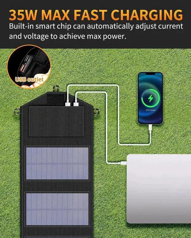 Alt view image 3 of 7 - 35W Portable Solar Panel Foldable Solar Charger with 5V/3A USB Suitable for Mobile Phones Tablets and Power Banks Suitable for RVs Backpacks and Hiking Trips