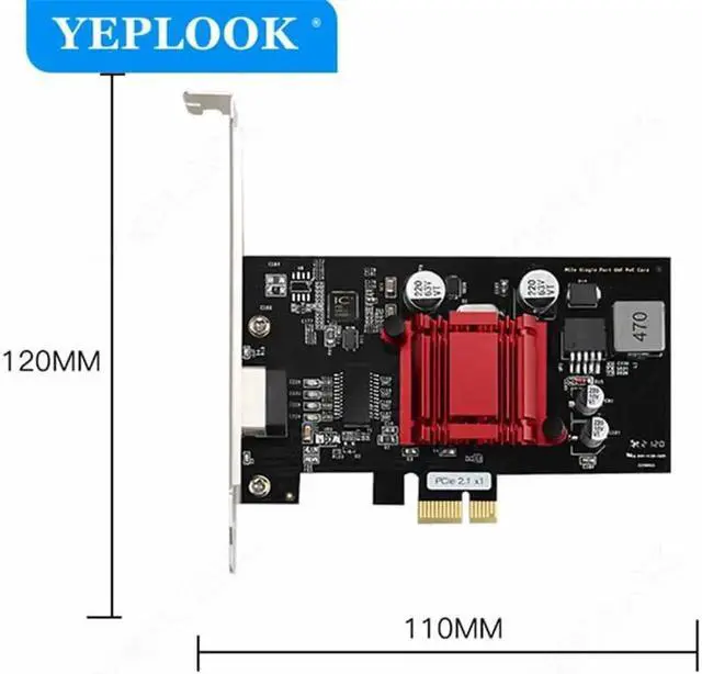 Alt view image 6 of 6 - PCIe 1x to Single POE Port Camera Visual Capture Card 10/100/1000Mbps Gigabit Network Card Ethernet Converter Chipset Intel I210