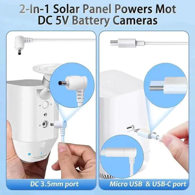 Alt view image 3 of 7 - Ring Solar Panel Charger 5W Solar Panel for Security Camera Compatible for Ring Camera Waterproof Solar Panel with Type-C Micro USB and DC Port Cable for Most Cameras