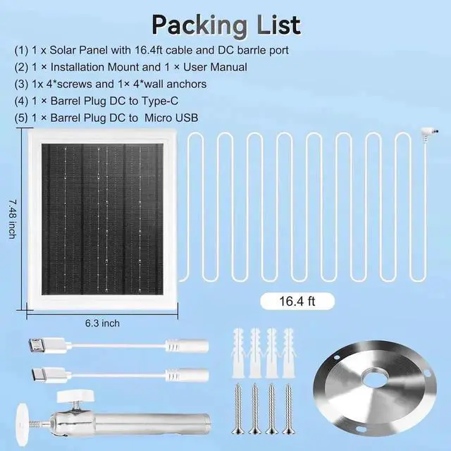 Alt view image 2 of 7 - Ring Solar Panel Charger 5W Solar Panel for Security Camera Compatible for Ring Camera Waterproof Solar Panel with Type-C Micro USB and DC Port Cable for Most Cameras