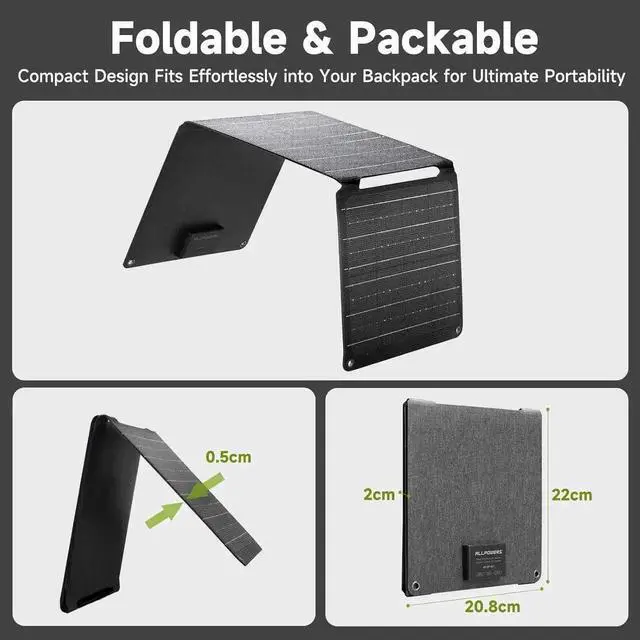 Alt view image 6 of 6 - 21W 5V Foldable Solar Panel Charger SP001 Solar Charging Kit with 5V USB-A and USB-C Charging IP67 Waterproof Portable Solar Panel for Smartphone Tablets Outdoor Camping Hiking