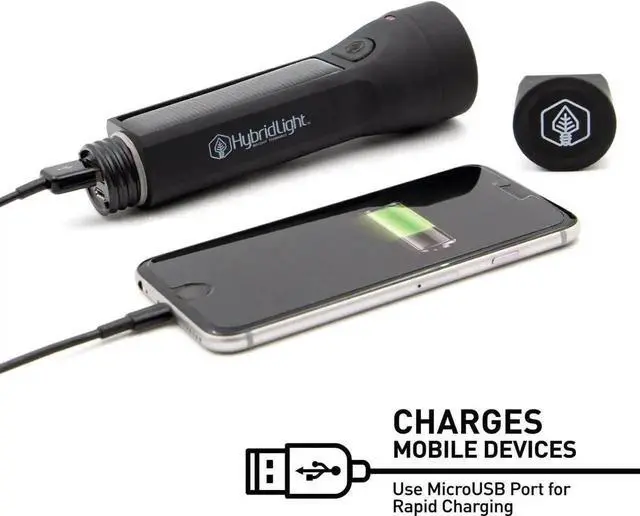 Alt view image 5 of 7 - Journey 300 Solar LED Waterproof Flashlight with USB Phone Charger Black