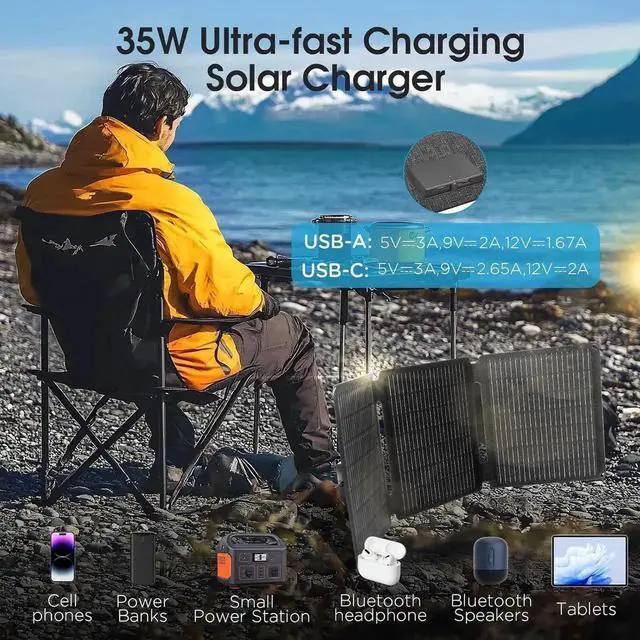 Alt view image 6 of 7 - 35w Solar Charger Fast Charging Cell Phone Battery Charger Portable Generator for Camping Waterproof Dustproof Battery Pack Charger Portable