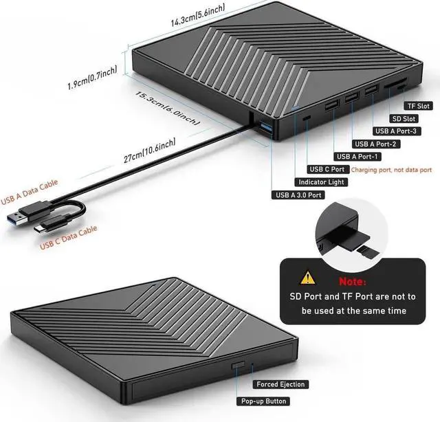 Alt view image 7 of 7 - 8-In-1 External CD DVD Drive with USB SD/TF Reader,CD/DVD +/-RW Burner Player Writer Optical Disk Reader Portable CD DVD Drive for Laptop Mac MacBook PC Windows 11 10 Linux OS