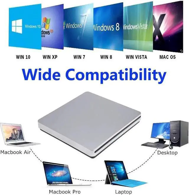 Alt view image 2 of 7 - External USB C Superdrive Ultra Slim USB3.0 CD DVD Drive Burner External CD/DVD +/-RW Writer Reader Player with High Speed Data for MacBook Pro Air/Laptop/Windows/Mac OSX - XD055, Silver