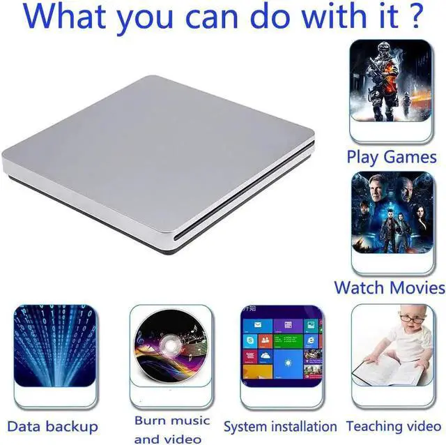 Alt view image 5 of 7 - External USB C Superdrive Ultra Slim USB3.0 CD DVD Drive Burner External CD/DVD +/-RW Writer Reader Player with High Speed Data for MacBook Pro Air/Laptop/Windows/Mac OSX - XD055, Silver