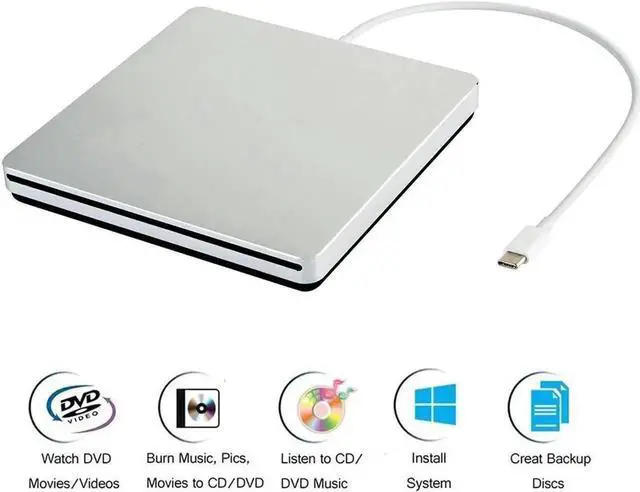 Alt view image 6 of 7 - External USB C Superdrive Ultra Slim USB3.0 CD DVD Drive Burner External CD/DVD +/-RW Writer Reader Player with High Speed Data for MacBook Pro Air/Laptop/Windows/Mac OSX - XD055, Silver