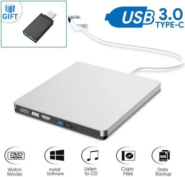 Alt view image 5 of 7 - USB3.0/USB-C External CD DVD Drive, 8X Portable CD/DVD ROM +/-RW Drive Burner Writer for Windows 10/8/7, Linux, Mac Laptop Desktop, MacBook Pro/ Air, iMac (Silver)
