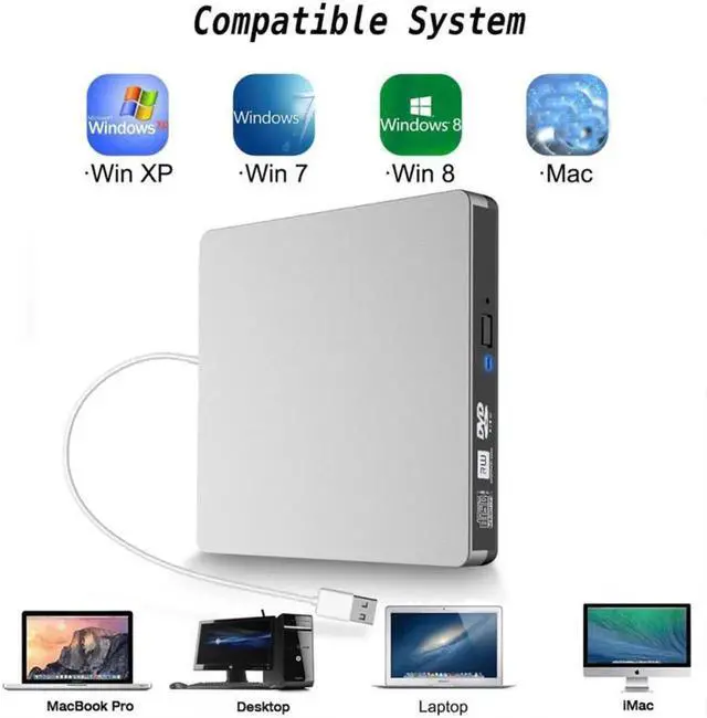 Alt view image 3 of 7 - USB3.0/USB-C External CD DVD Drive, 8X Portable CD/DVD ROM +/-RW Drive Burner Writer for Windows 10/8/7, Linux, Mac Laptop Desktop, MacBook Pro/ Air, iMac (Silver)
