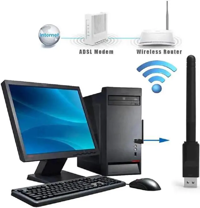 Alt view image 2 of 5 - RT5370 Chip 2.4GHz 150Mbps Wireless USB WiFi Adapter 2DB Wifi Antenna WLAN Network Card USB WiFi Receiver