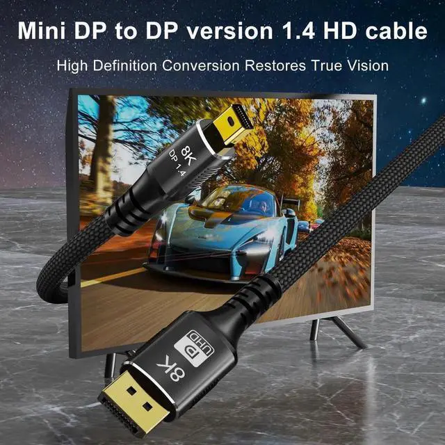 Alt view image 2 of 7 - 3.3FT Mini DP to DisplayPort 8K Cable 8K(7680x4320)@60Hz 4K@144Hz DisplayPort 1.4 Bi-Directional Transmission DisplayPort to Mini DisplayPort 8K Cable