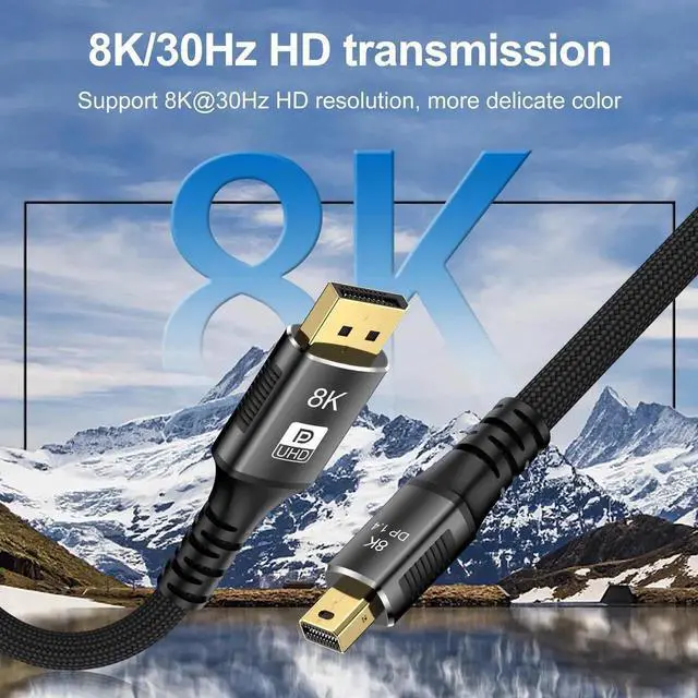 Alt view image 5 of 7 - 3.3FT Mini DP to DisplayPort 8K Cable 8K(7680x4320)@60Hz 4K@144Hz DisplayPort 1.4 Bi-Directional Transmission DisplayPort to Mini DisplayPort 8K Cable