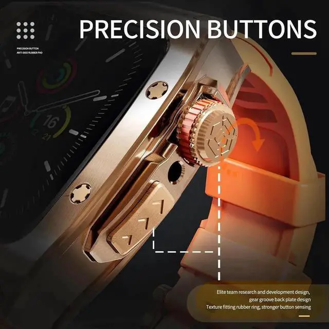 Alt view image 2 of 7 - Mod Kit Standainless Standeel Case for Apple Watch 45mm/44mm Rugged Metal Bumper Case Protective Replacement B for iWatch Series 4/5/6/7/8/9/SE/SE2 Orange