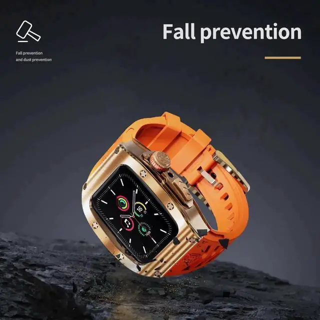 Alt view image 4 of 7 - Mod Kit Standainless Standeel Case for Apple Watch 45mm/44mm Rugged Metal Bumper Case Protective Replacement B for iWatch Series 4/5/6/7/8/9/SE/SE2 Orange