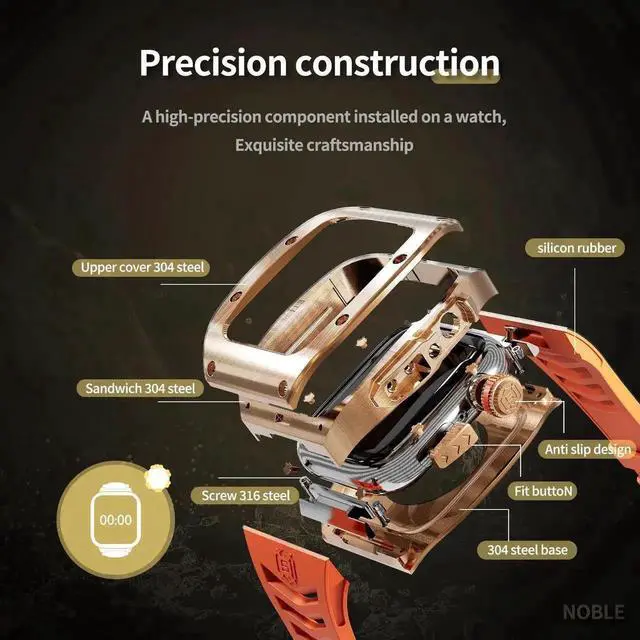 Alt view image 6 of 7 - Mod Kit Standainless Standeel Case for Apple Watch 45mm/44mm Rugged Metal Bumper Case Protective Replacement B for iWatch Series 4/5/6/7/8/9/SE/SE2 Orange