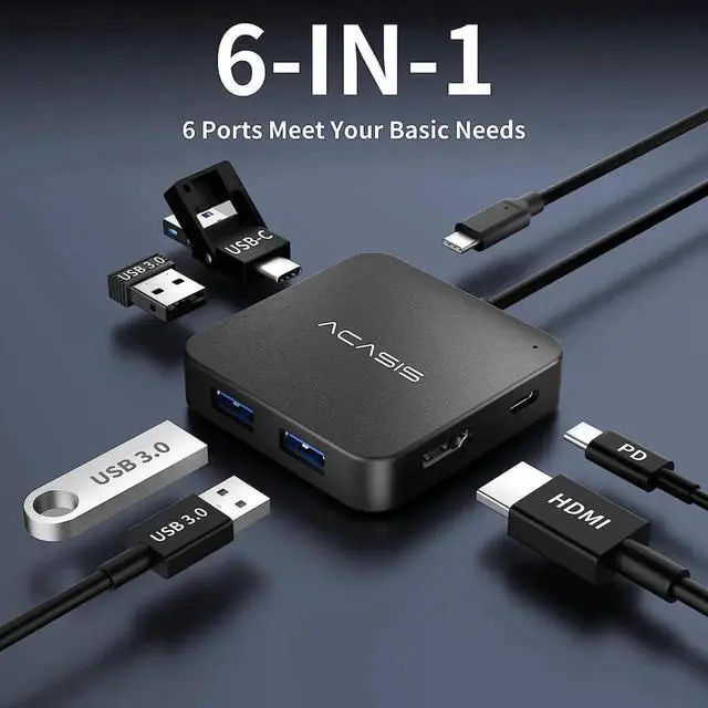 Alt view image 3 of 7 - USB C Hub, Multi-Port USB Type-C Hub with 4K HDMI, Power Delivery 100 W | 3 USB 3.0 Port | 1 Type-C 3.0 Port | USB Splitter Adapter for MacBook, Mac Mini, XPS, Laptop and USB C Devices (0.5ft)