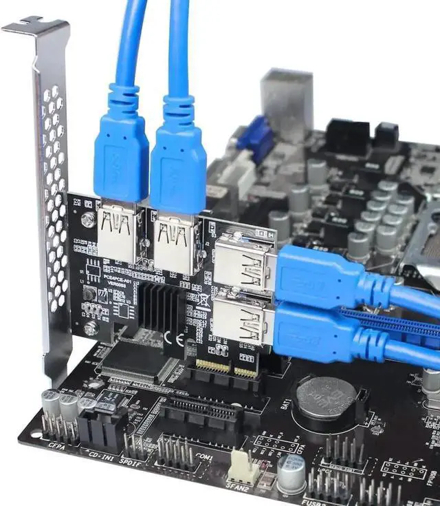 Alt view image 2 of 7 - PCI-E 1x to 16x Riser Card PCI-Express 1 to 4 Slot PCIe USB3.0 Adapter Port Multiplier Miner Card for BTC Bitcoin Miner Mining (No Cable)