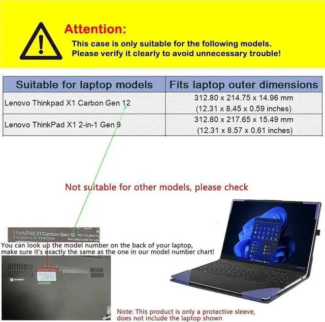 Alt view image 2 of 7 - Laptop Cover Case for 14 inch Lenovo Thinkpad X1 Carbon Gen 12 & ThinkPad X1 2-in-1 Gen 9, PU Leather Protective Sleeve Bag with Heat Dissipation Bracket, Pencil Holder