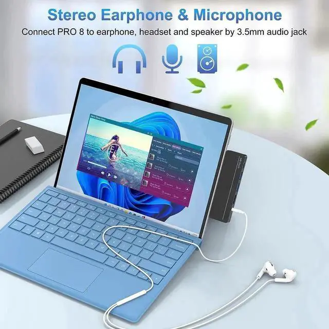 Alt view image 6 of 7 - 8-in-2 Surface Pro 9 Pro 8 Docking Station, Surface Pro 8 Hub with 4K HDMI,100W USB-C Thunderbolt 4(Display+Data+PD Charging), USB C(Data), Audio,2*USB 3.0, TF/SD Card for Microsoft Surface Pro 9/8/X