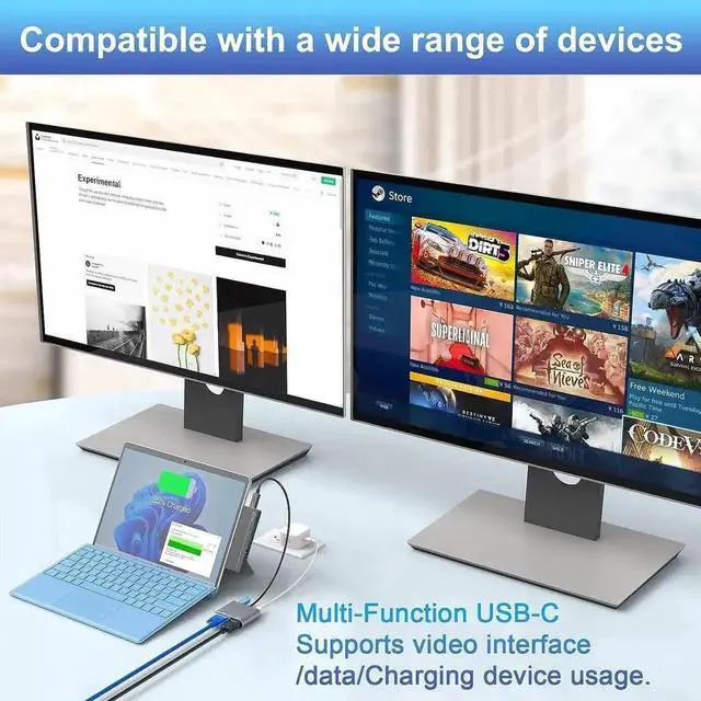 Alt view image 2 of 7 - 8-in-2 Surface Pro 9 Pro 8 Docking Station, Surface Pro 8 Hub with 4K HDMI,100W USB-C Thunderbolt 4(Display+Data+PD Charging), USB C(Data), Audio,2*USB 3.0, TF/SD Card for Microsoft Surface Pro 9/8/X
