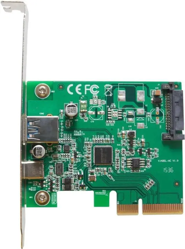 Alt view image 5 of 7 - IO Crest IOCrest USB 3.1 Gen II 10Gbps 2-Port Full-Duplex Controller X4 Slot Card Type-C and Type-A Ports Components Other SI-PEX20189