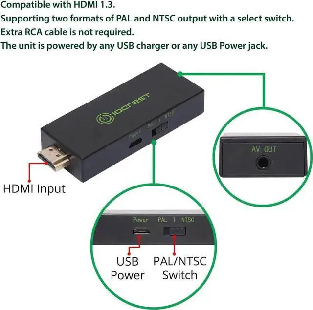 Alt view image 4 of 4 - HDMI to AV Converter, HDMI to RCA Converter for Old TV, HDMI to 3 RCA Converter HDMI to CVBS Converter Adapter Supports PAL/NTSC, 1080P for Fire Stick, PS3, DVD, Blue-Ray, Xbox one, Roku