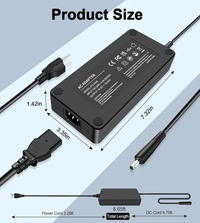 Alt view image 3 of 7 - 330W Compatible with Acer Laptop Charger Nitro 5 AN515 16 17 AN17-51 AN17-41 Predator Triton 17 X PTX17-71 Predator Helios 16 18 PH16-71 PH18-71 PH315-55 PH317-56 A20-330P1A Power Adapter