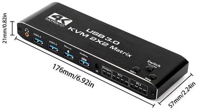 Alt view image 5 of 7 - Dual Monitor HDMI KVM Matrix Switch 2x2, USB 3.0 HDMI KVM Switch for 2 Computers 2 Monitors, HDMI KVM Switch 2 in 2 out 4K 60Hz 2x2 Mixed Display for PC laptop Windows, macOS, Linux, and UNIX eokCXOY