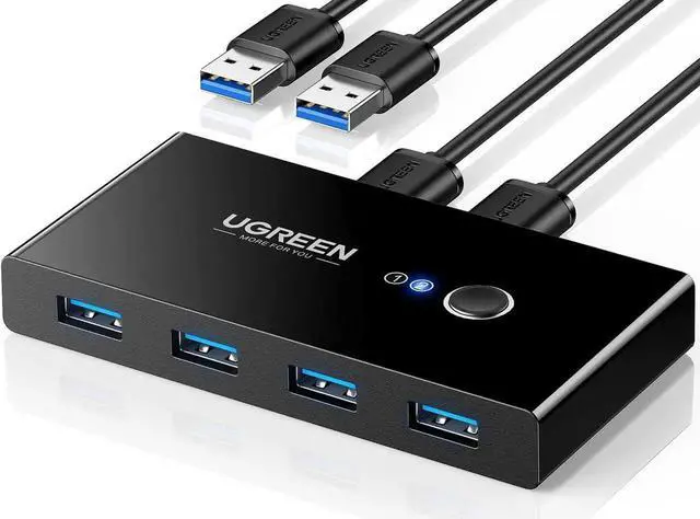 Main image of UGREEN USB 3.0 Switch Selector 2 Computers Share 4 USB 3.0 Ports KVM Switcher USB for PC Laptop Keyboard Mouse Printer Scanner One Button Switch Adapter with 2 Pack USB 3.0 Cables