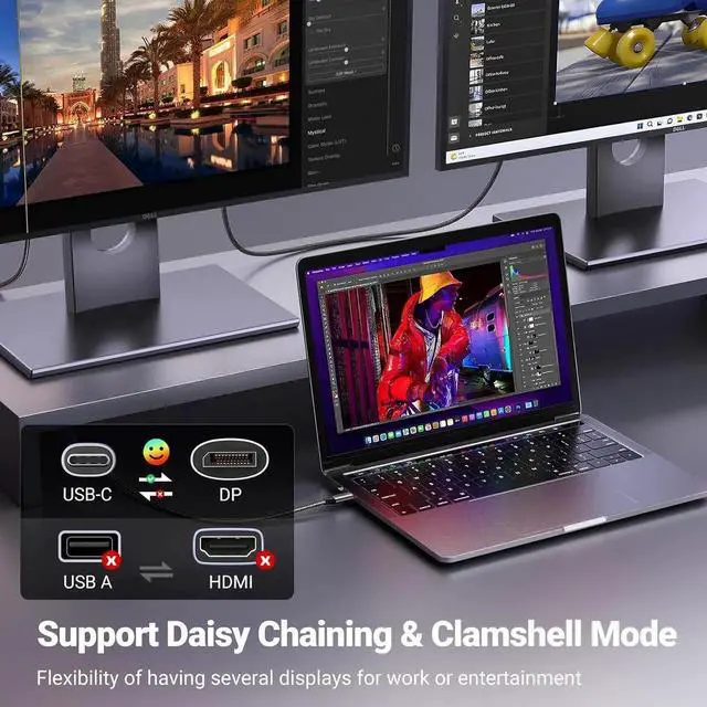 Alt view image 3 of 7 - UGREEN USB C to DisplayPort 1.4 Cable 8K@60Hz 4K@240Hz Thunderbolt 4/3 to DP Cord Bundle with Bidirectional USB C to DisplayPort 1.4 Cable