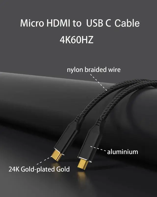 Alt view image 2 of 7 - 4K60Hz Micro HDMI to USB C Cable(6FT Black), Aluminum Micro HDMI to Type C Converter for Raspberry Pi 4/5, Odin Lite, Camera, Video Capture Card, Laptop,Monitor, Projector and More