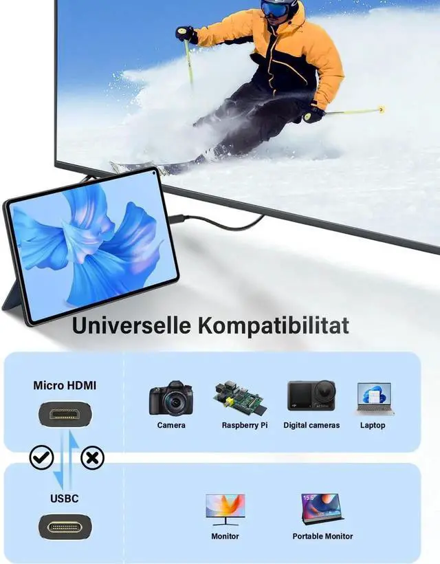 Alt view image 7 of 7 - 4K60Hz Micro HDMI to USB C Cable(6FT Black), Aluminum Micro HDMI to Type C Converter for Raspberry Pi 4/5, Odin Lite, Camera, Video Capture Card, Laptop,Monitor, Projector and More
