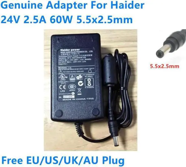 Main image of 24V 2.5A 60W 5.5x2.5mm HDAD60W104 AC Adapter For Haider Power Supply Charger