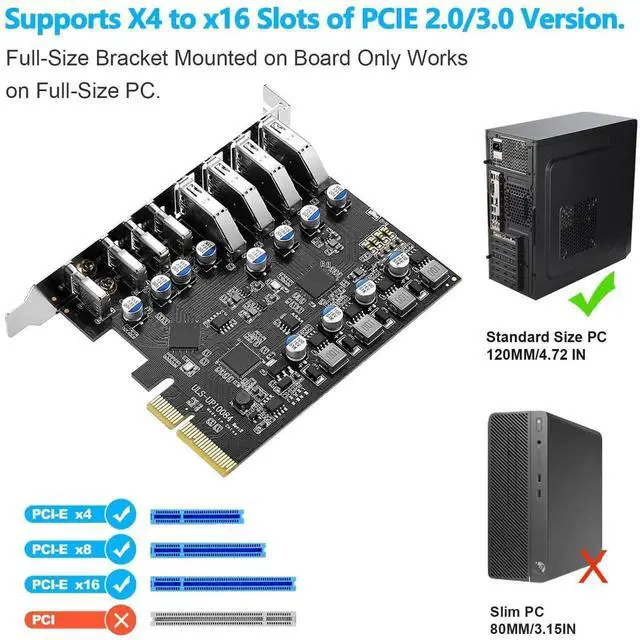 Alt view image 4 of 5 - 8 Ports USB PCIe Card PCIe USB 3.2/3.1 Gen 2 Card (4X USBC - 4X Type A),10Gbps Bandwidth PC Internal hub for Windows Linux Mac (Silver)