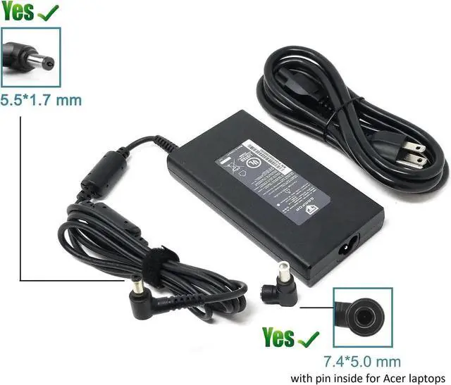 Alt view image 4 of 5 - 180W AC Adapter for Acer Predator Triton 500 PT515-51 Helios 300 PH315-51 PH315-52 PH317-52 PH317-53 Acer KP.18001.006 KP.1800H.001 Charger Replacement Compatible 135W Acer Nitro 5 7 Power Supply