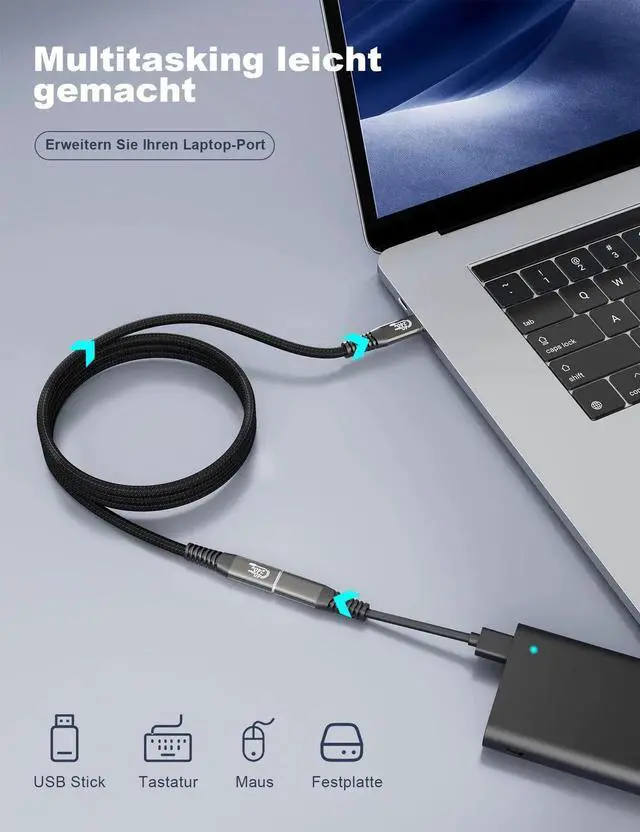 Alt view image 5 of 5 - HOTUTUKI USB-C for Thunderbolt 4 Extension Cable 40Gbps Data Transfer, USB c Male to USB c Female Cable, 8K Display/PD 240W, Compatible with Thunderbolt 3/USB 4/3/SSD eGPU 2M/6.6FT