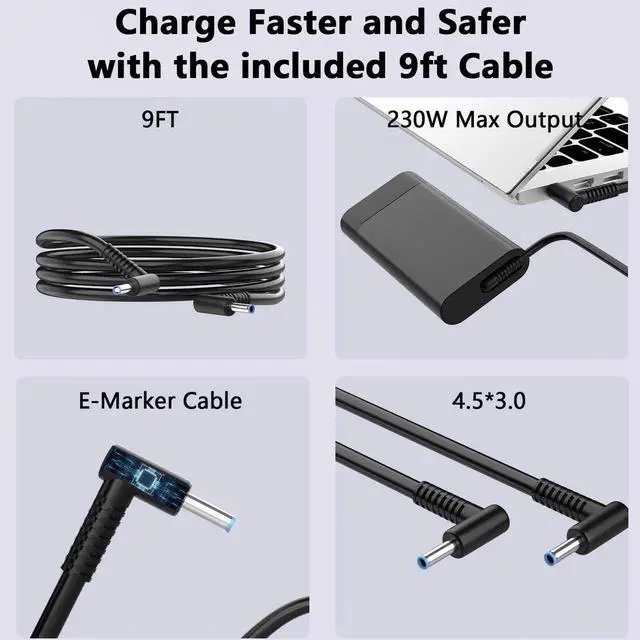 Alt view image 4 of 5 - 230W Omen Charger for HP Omen 17 16 17.3" 17-bd 16-c 16-u 16-xd Transcend Gaming Victus 15-fc0025dx 16.1 15.6 Inch ZBook Fury 16 G11 G10 G9 M41303-001 Business Power Supply Adapter 4.5 * 3.0mm