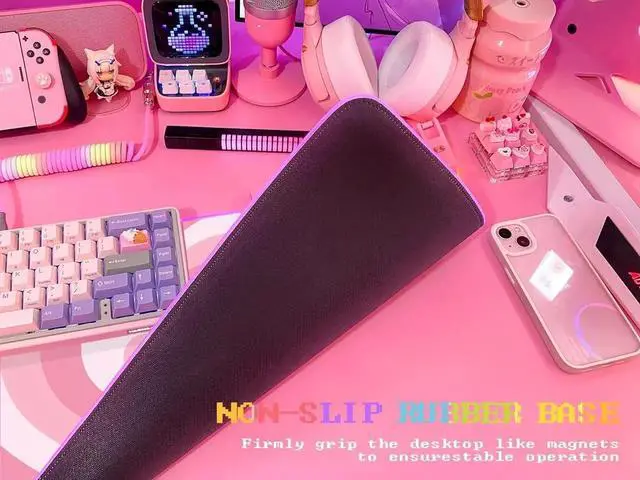 Alt view image 7 of 7 - JMIYAV Pink Love Heart RGB Gaming Mouse Pad 31.5x12 Inch PC XL Large Extended Glowing Led Light Up Cool Mouse pad Desk Pad Non-Slip Rubber Computer Mouse Pad Cute Mousepad Mat 31.5x12 Inch