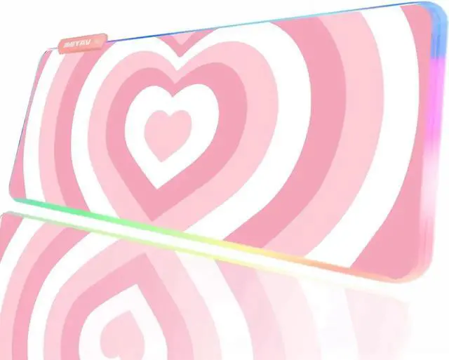 Alt view image 4 of 7 - JMIYAV Pink Love Heart RGB Gaming Mouse Pad 31.5x12 Inch PC XL Large Extended Glowing Led Light Up Cool Mouse pad Desk Pad Non-Slip Rubber Computer Mouse Pad Cute Mousepad Mat 31.5x12 Inch